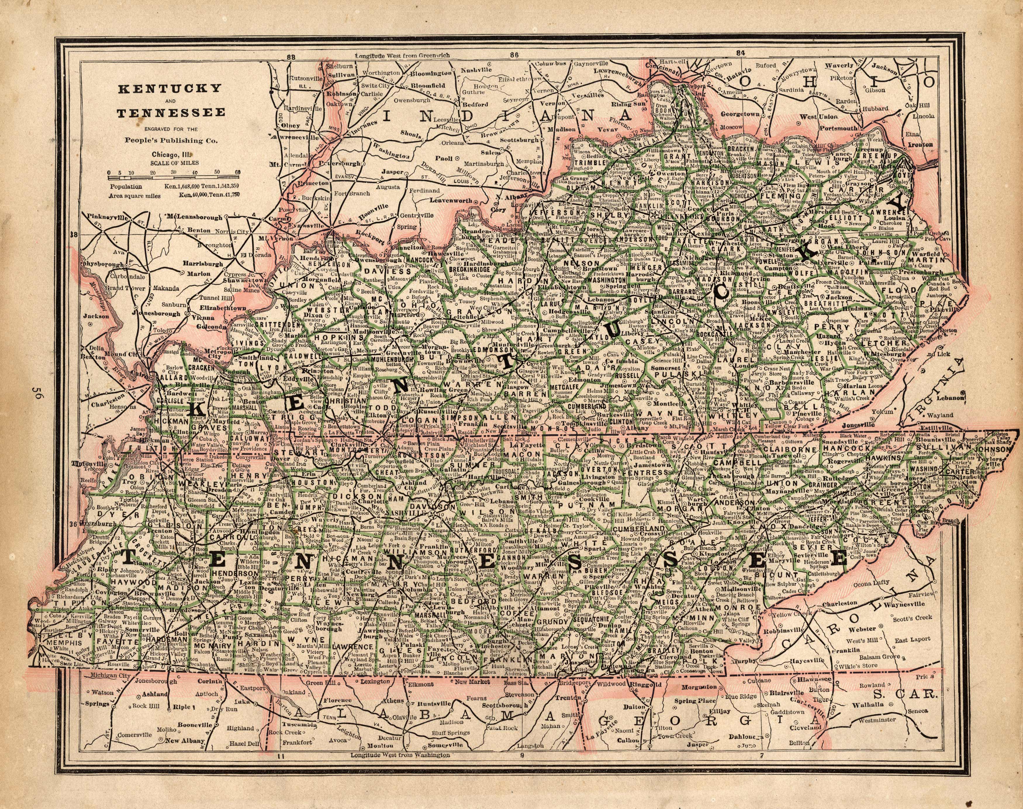 Map of Kentucky and Tennessee