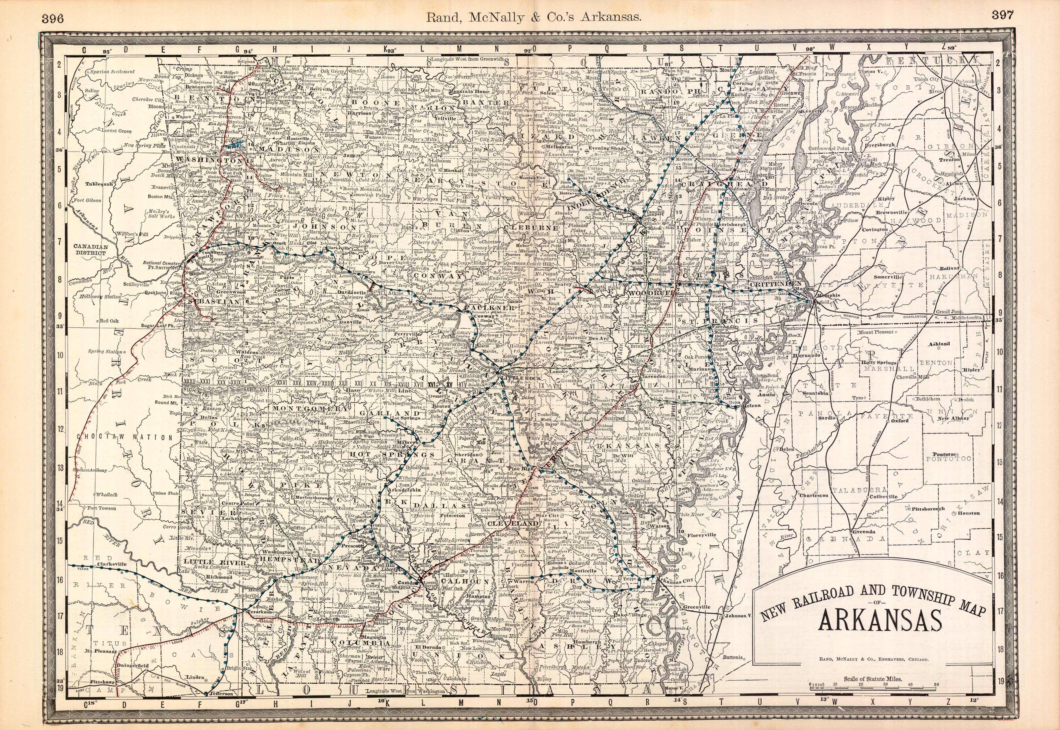 Railroad and Township Map of Arkansas Art Source International