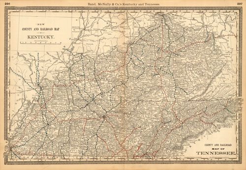 County and Railroad Map of Tennessee and Kentucky