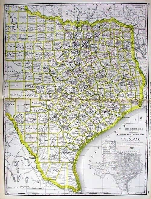 Railroad and county map of Texas