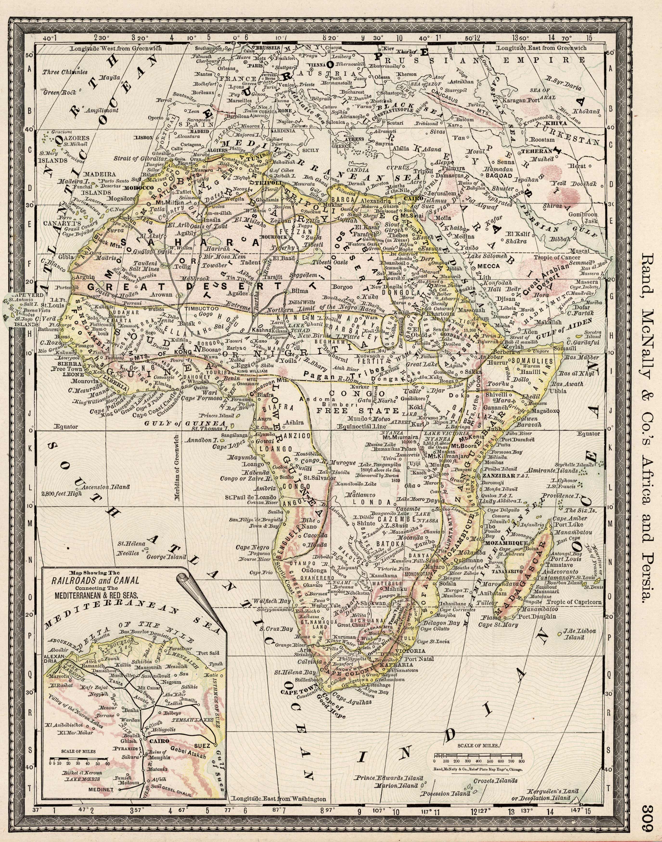 Africa. Railroads and Canal Connecting The Mediterranean & Red Seas. Africa. Railroads and Canal Connecting The Mediterranean & Red Seas.