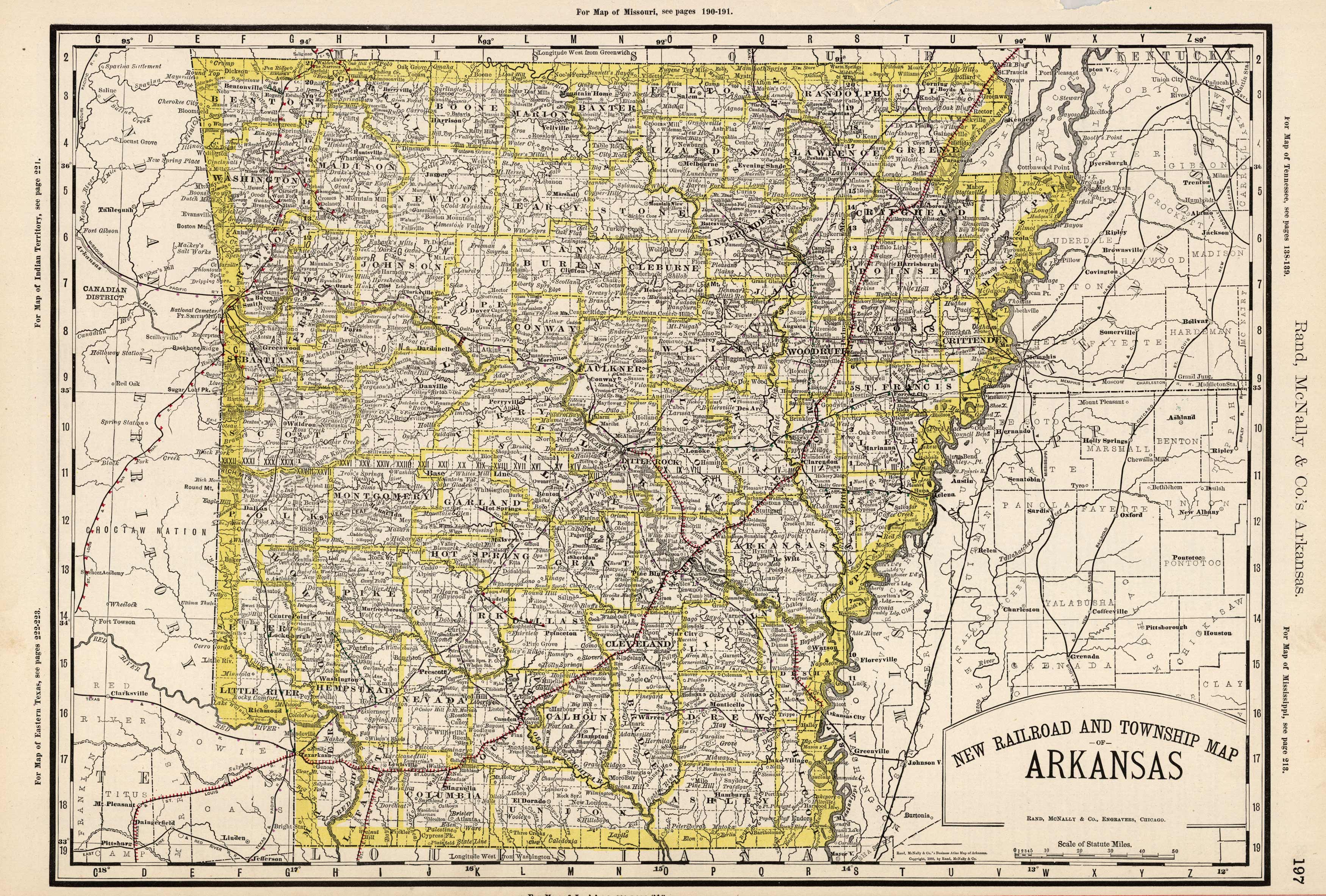 New Railroad and Township Map of Arkansas Art Source International