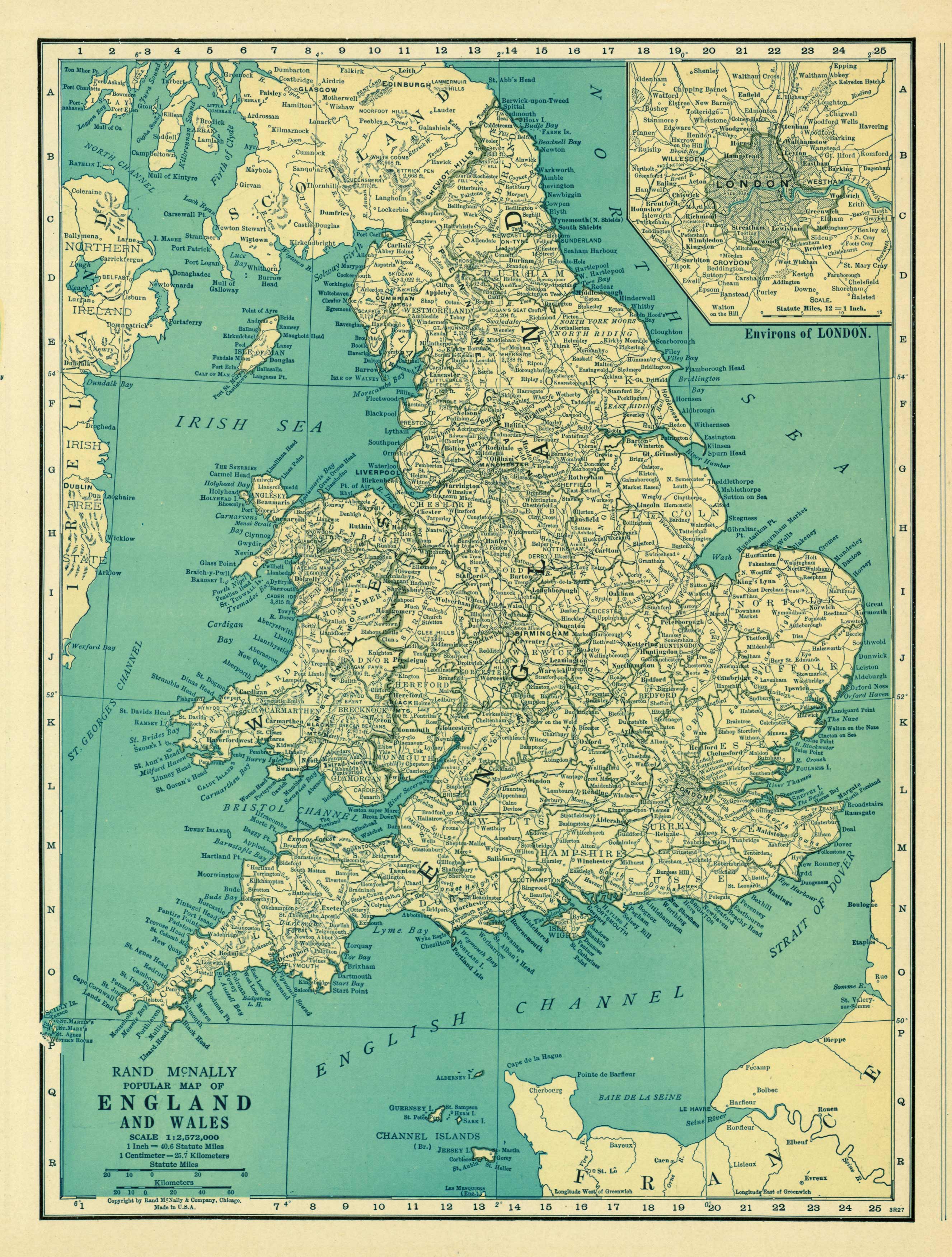 Rand McNally Popular Map of England and Wales