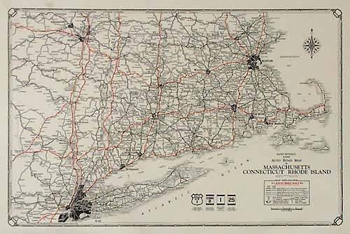 Rand McNally Junior Auto Road Map of Massachusetts Connnecticut Rhode Island