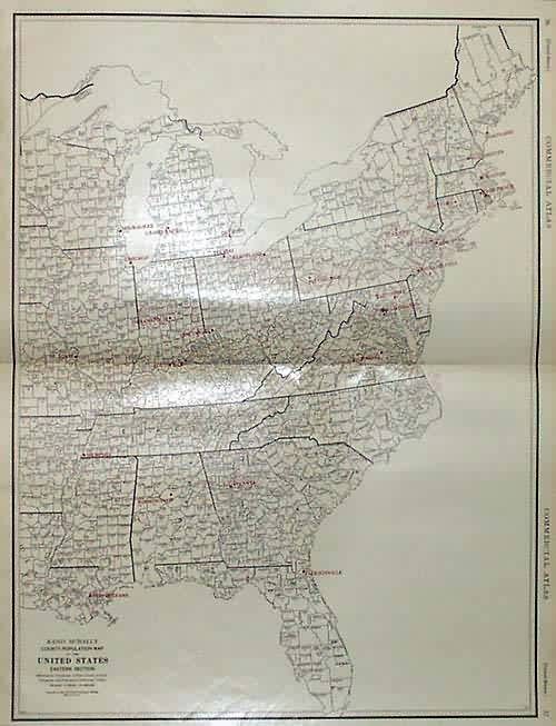 Rand McNally County-Population Map of the United States Eastern Section