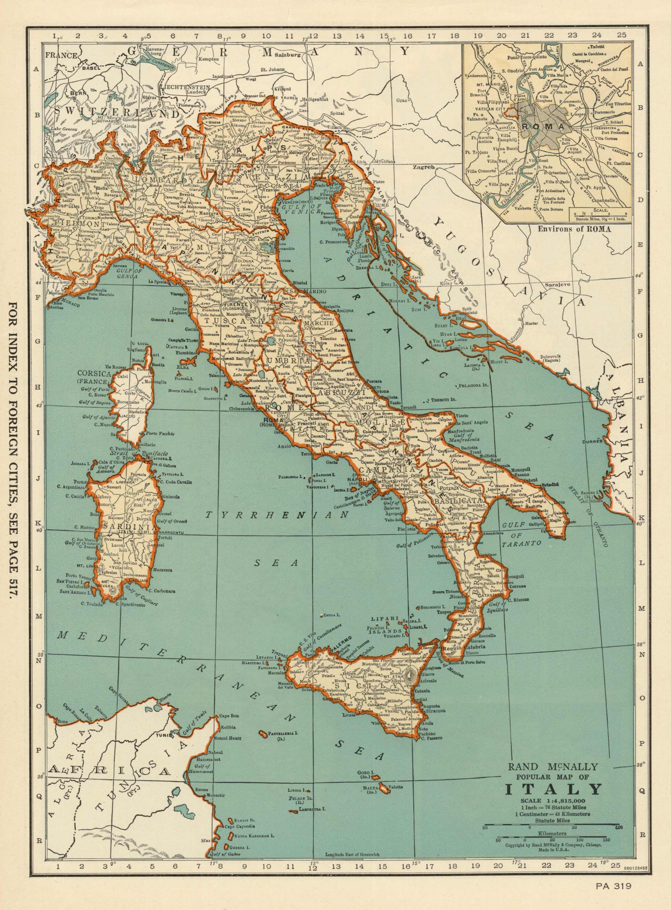 Rand McNally Popular Map of Italy