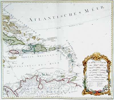 Antique map of the West Indies and Lesser Antilles