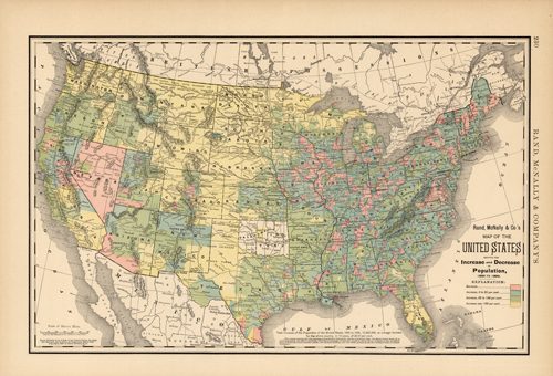 Map of the United States Showing the Increase and Decrease of Population