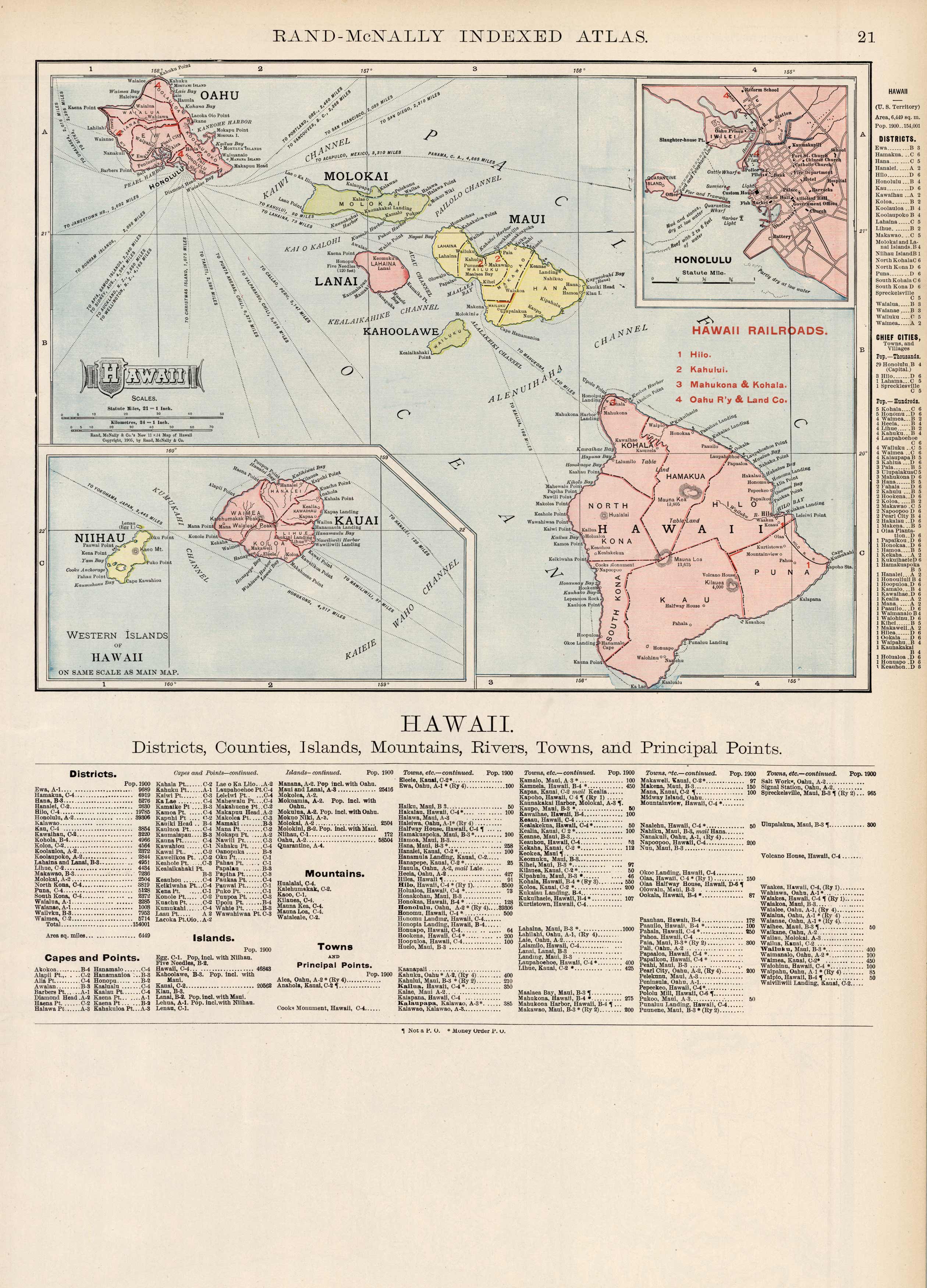 Hawaii (with inset maps of the Western Islands of Hawaii and Honolulu ...