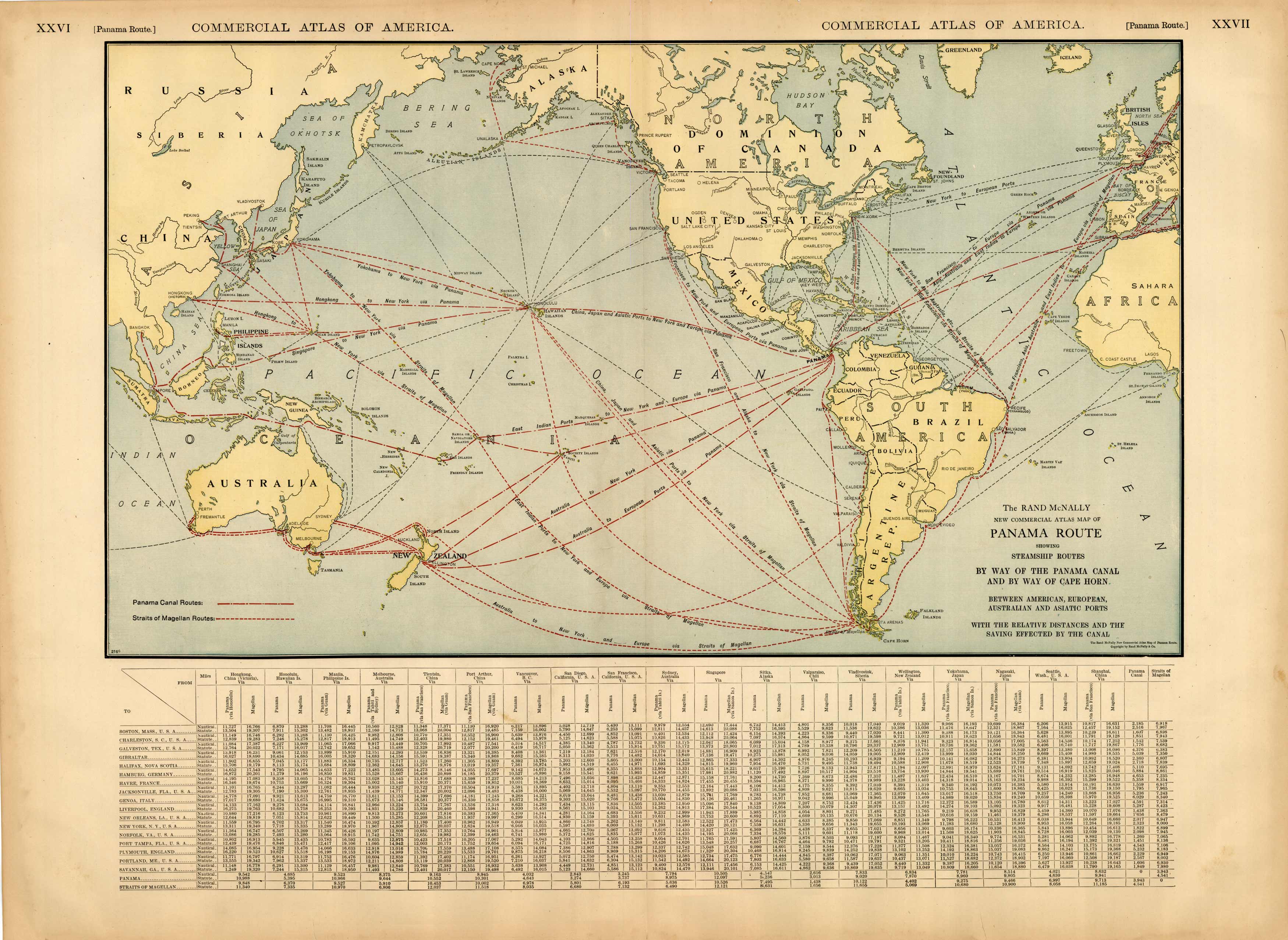 Panama Route Showing Steamship Routes by way of the Panama Canal and by way of Cape Horn Between American Panama Route Showing Steamship Routes by way of the Panama Canal and by way of Cape Horn Between American