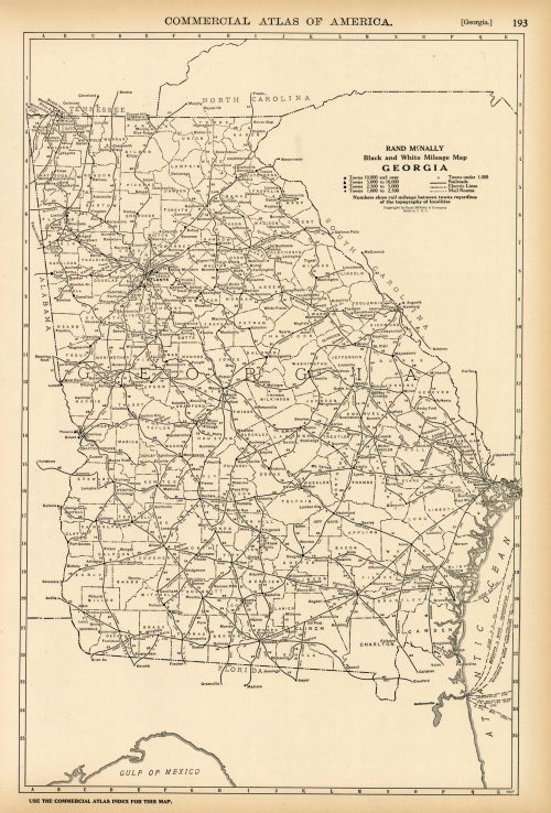 Black and White Mileage Map of Georgia