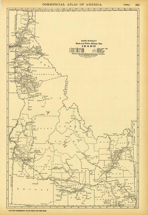 Black and White Mileage Map of Idaho