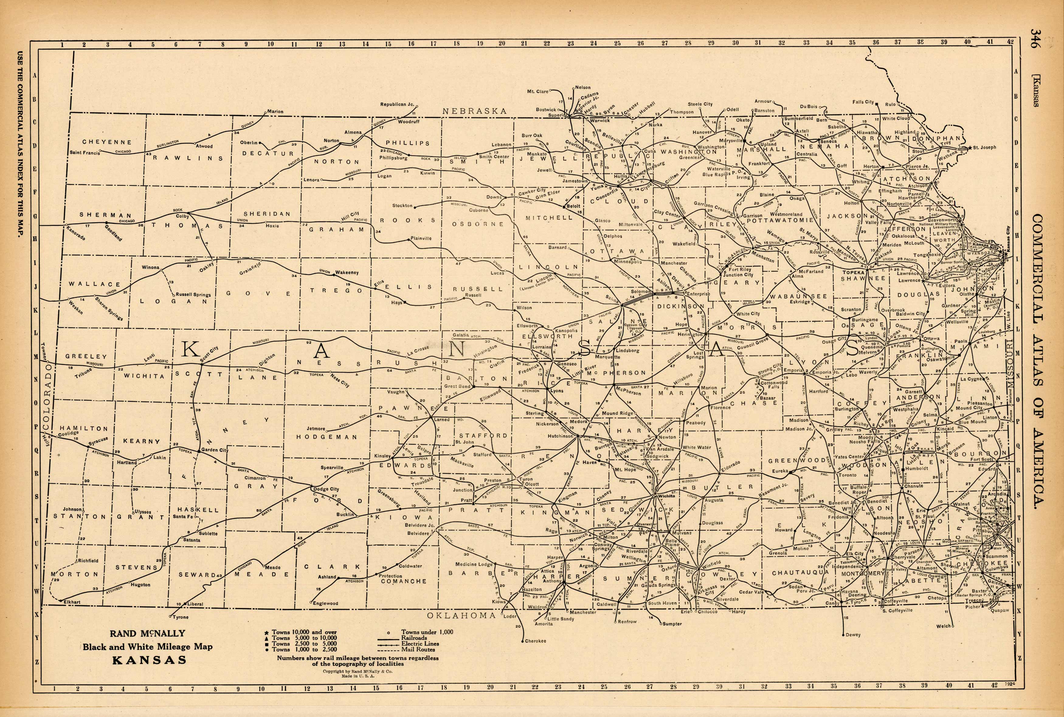 Black And White Mileage Map Of Kansas Art Source International   RM 1920 KS MILE 