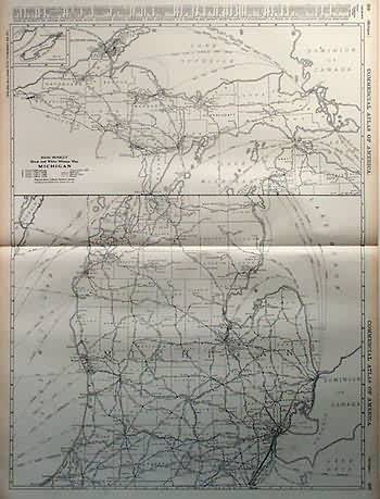 Black and White Mileage Map of Michigan