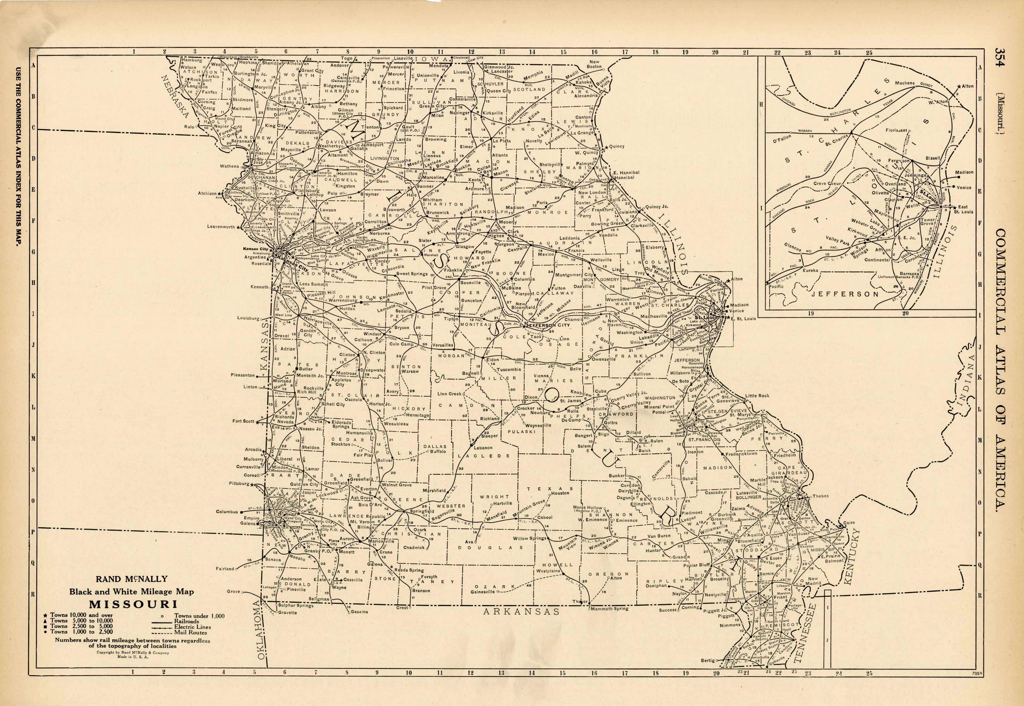 Black and White Mileage Map of Missouri Black and White Mileage Map of Missouri