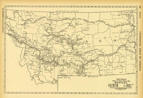 Black and White Mileage Map of Montana