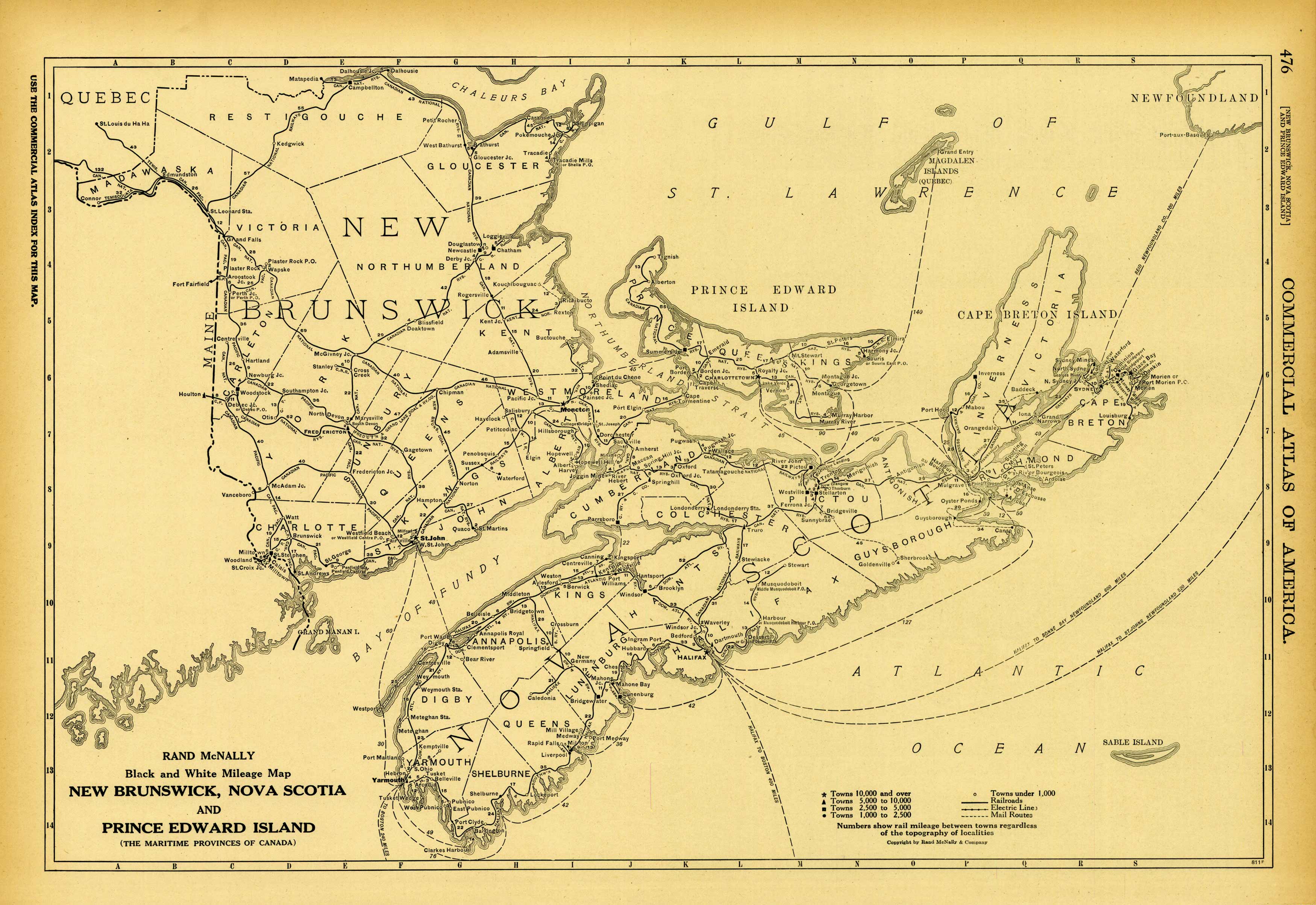 Black and White Mileage Map of Nova Scotia