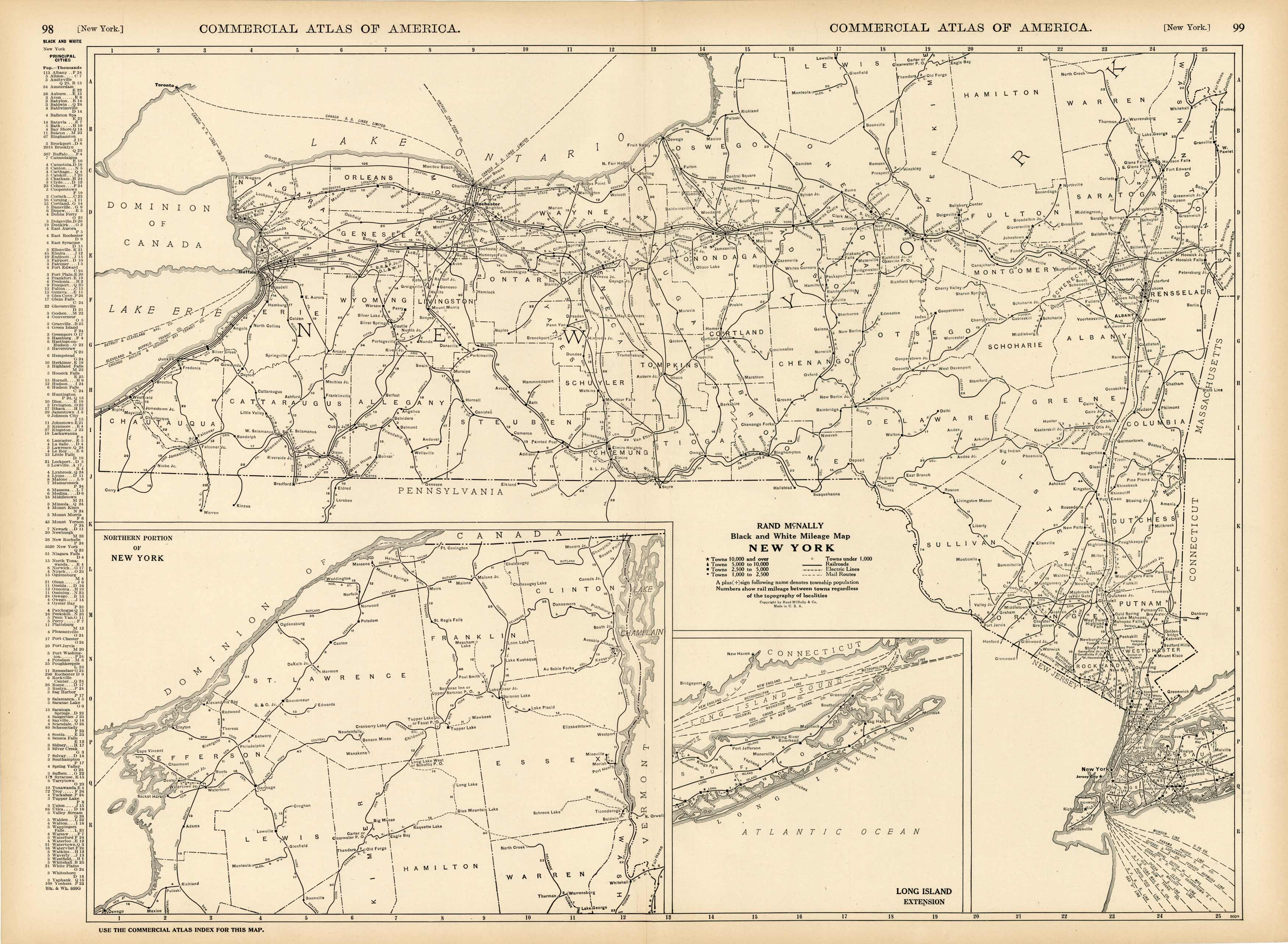 Black and White Mileage Map of New York