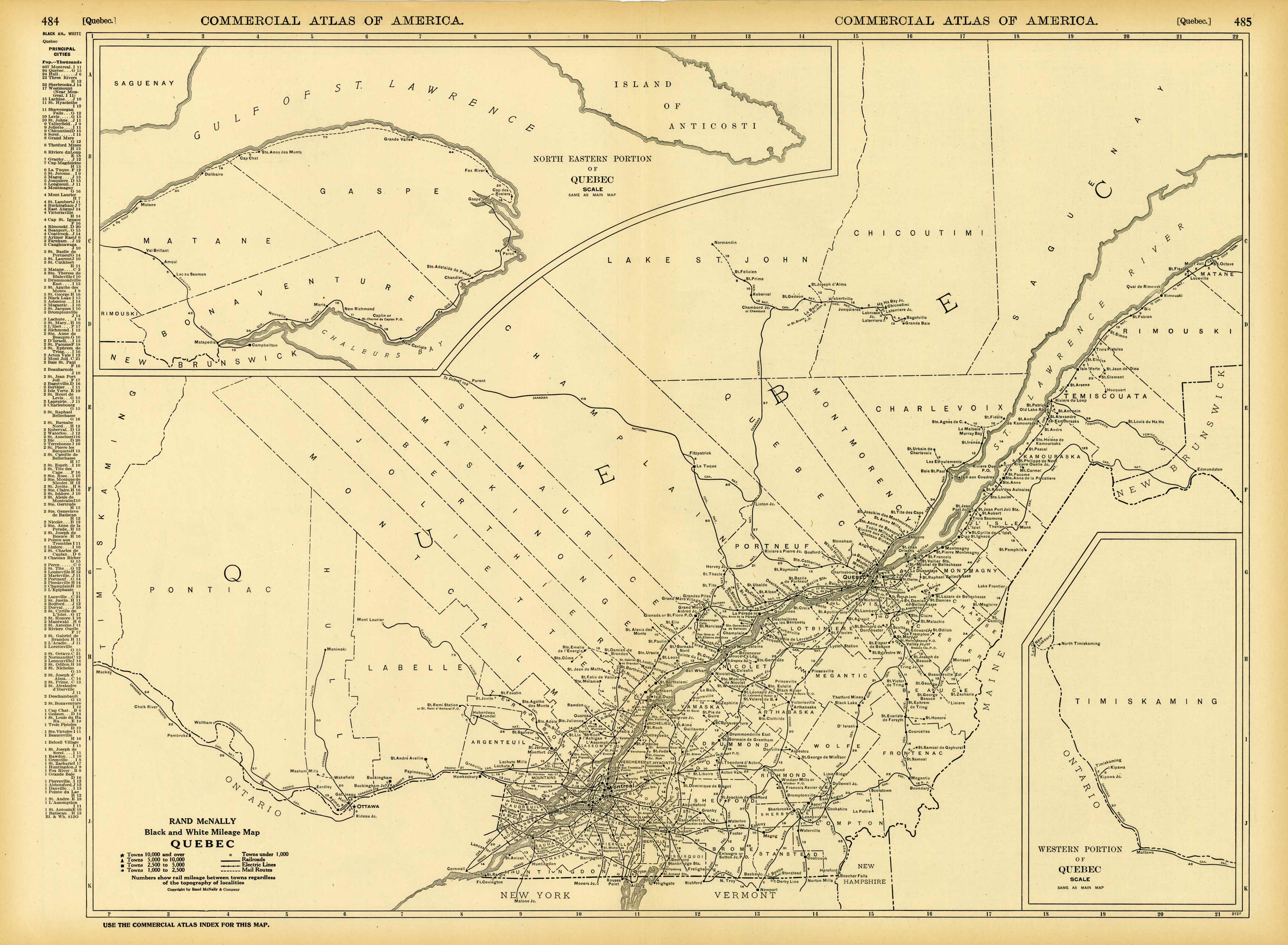 Black and White Mileage Map of Quebec Black and White Mileage Map of Quebec