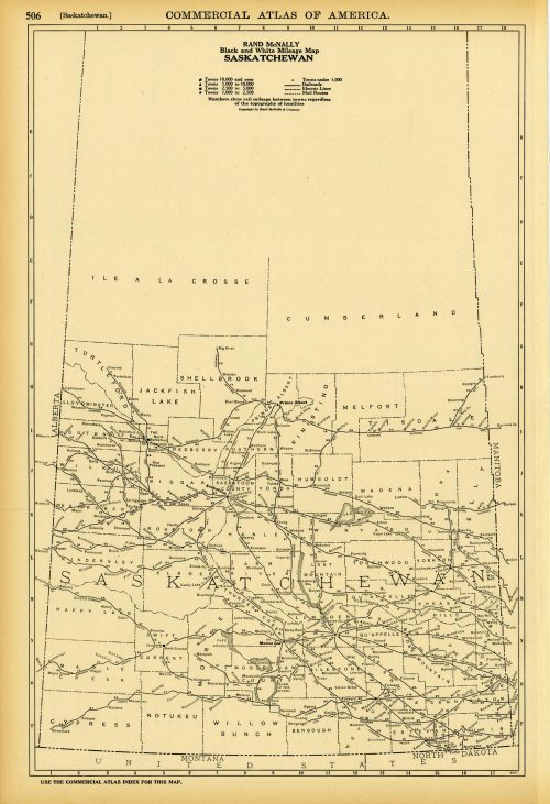 Black and White Mileage Map of Saskatchewan