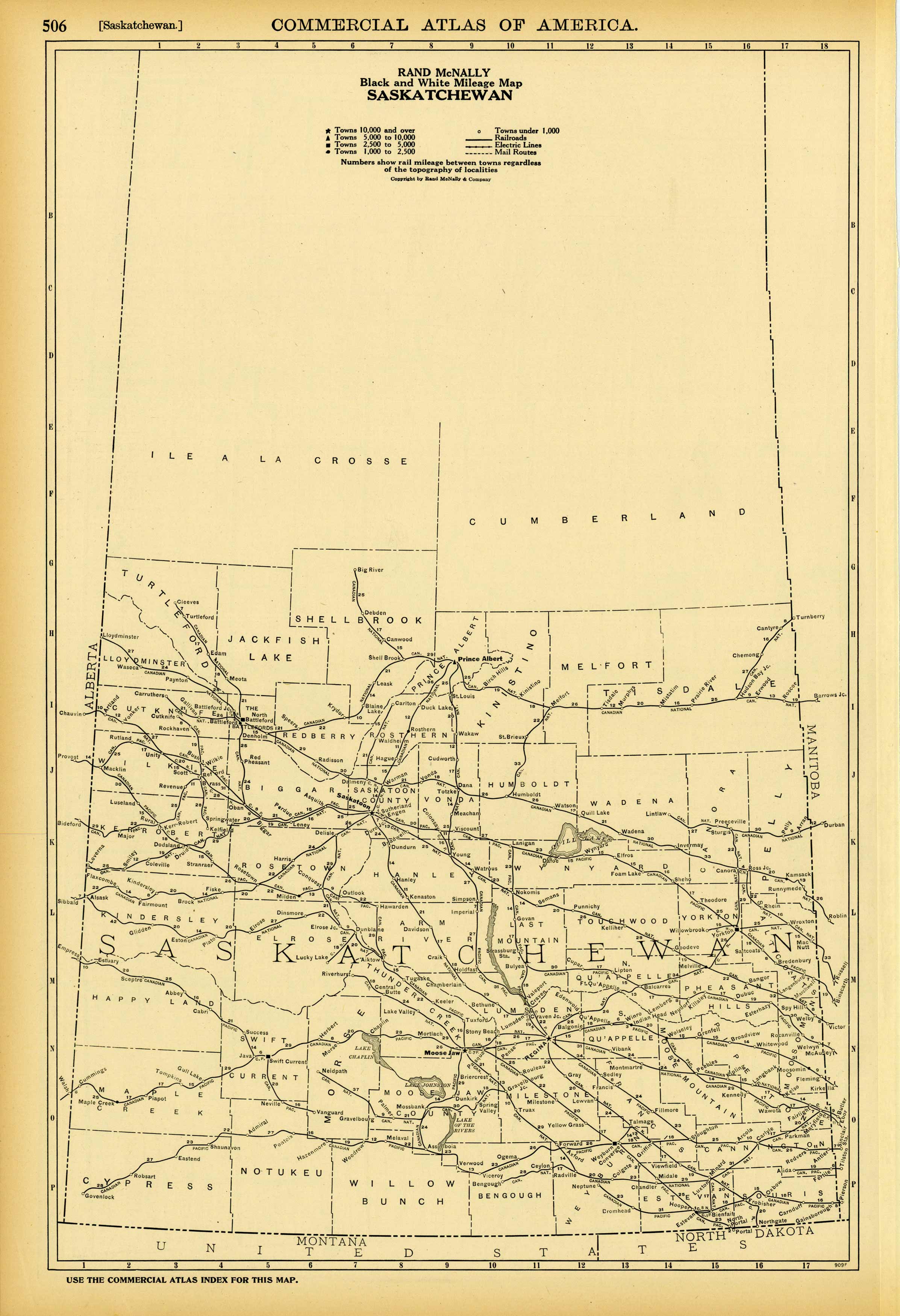 Black and White Mileage Map of Saskatchewan Black and White Mileage Map of Saskatchewan