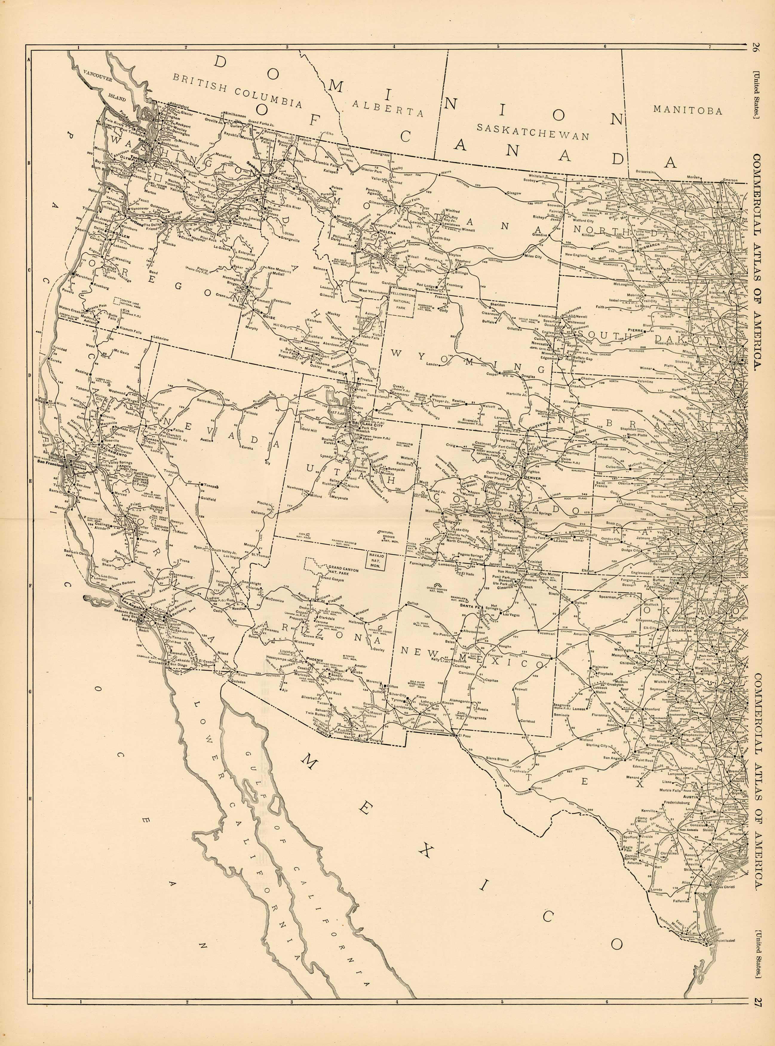 Black and White Mileage Map of Western United States Black and White Mileage Map of Western United States