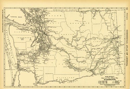 Black and White Milage Map of Washington