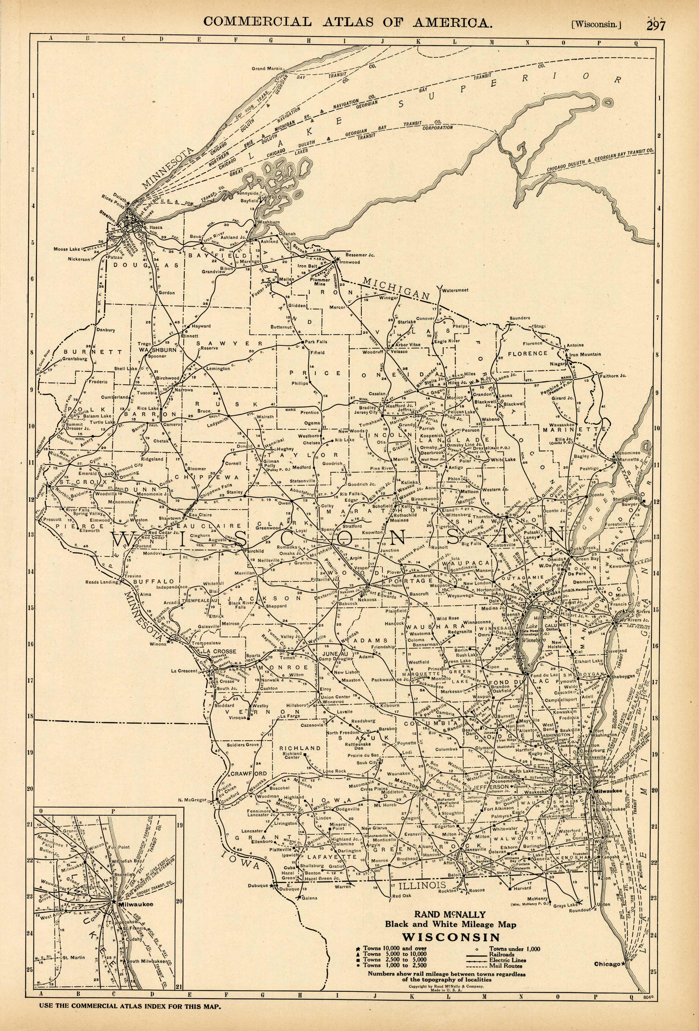 Black and White Milage Map of Wisconsin Black and White Milage Map of Wisconsin