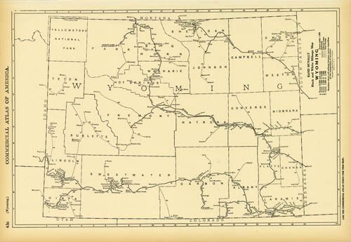 Black and White Milage Map of Wyoming