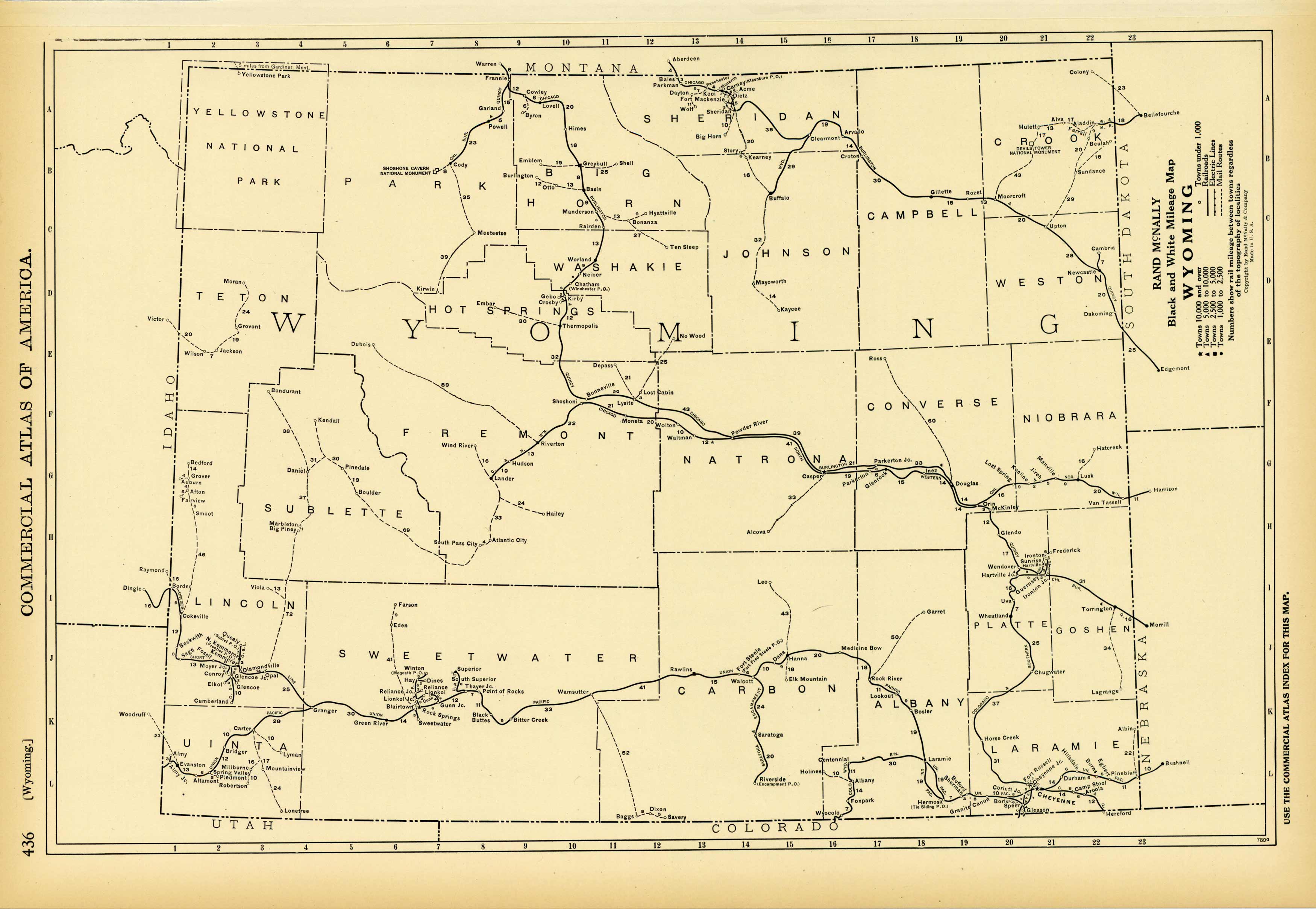 Black and White Milage Map of Wyoming Black and White Milage Map of Wyoming