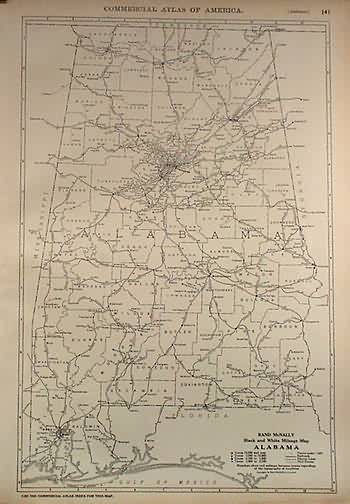 Rand McNally Black and White Milage Map of Alabama