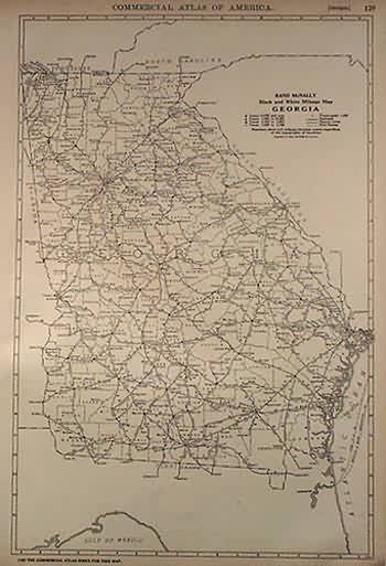 Rand McNally Black and White Milage Map of Georgia