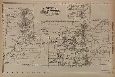 Rand McNally Black and White Milage Map of Utah and Colorado