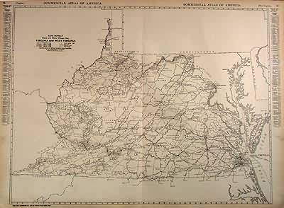 Rand McNally Black and White Milage Map of Virginia and West Virginia