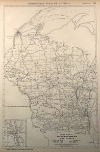 Rand McNally Black and White Milage Map of Wisconsin