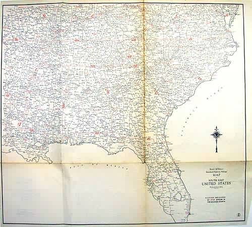 Rand McNally Standard Highway Milage Map of South East United States