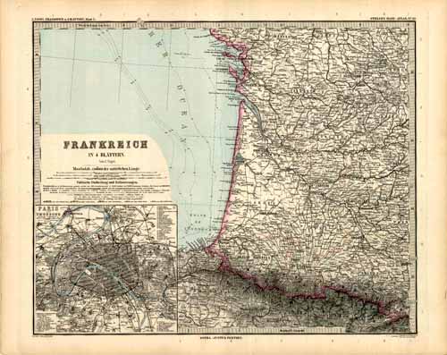 Southwest France with an inset map of Paris