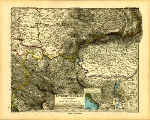 Hungary with inset maps of Budapest and Dalmatia