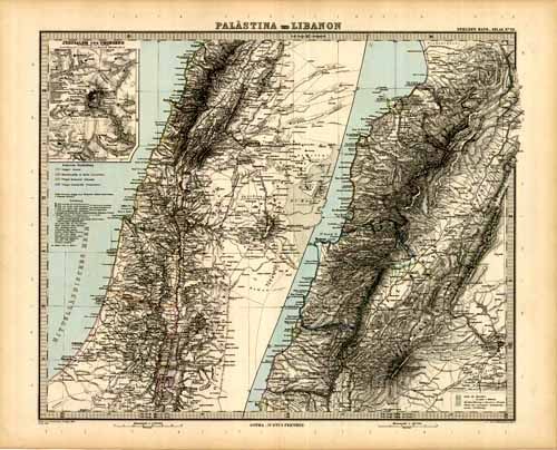 Palestine and Lebanon with an inset map of Jerusalem and its vicinity