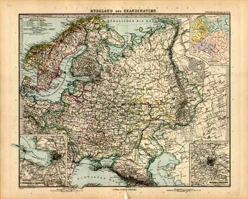 Russia and Scandinavia with inset maps of Moscow