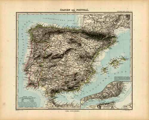 Spain and Portugal with an inset map of Lisbon