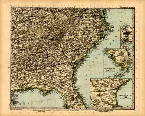 Southeast of the United States with inset maps of South Florida