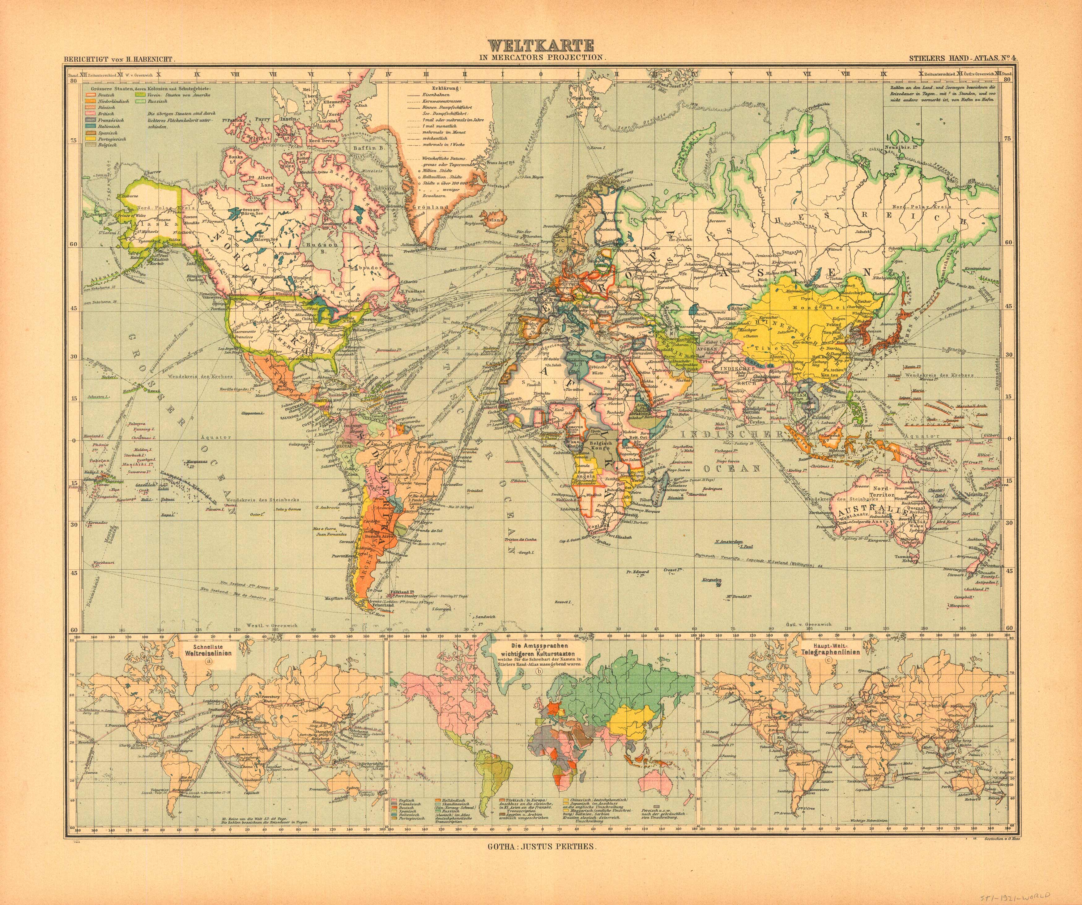 Weltkarte In Mercators Projection (World Map in Mercator's Projection ...