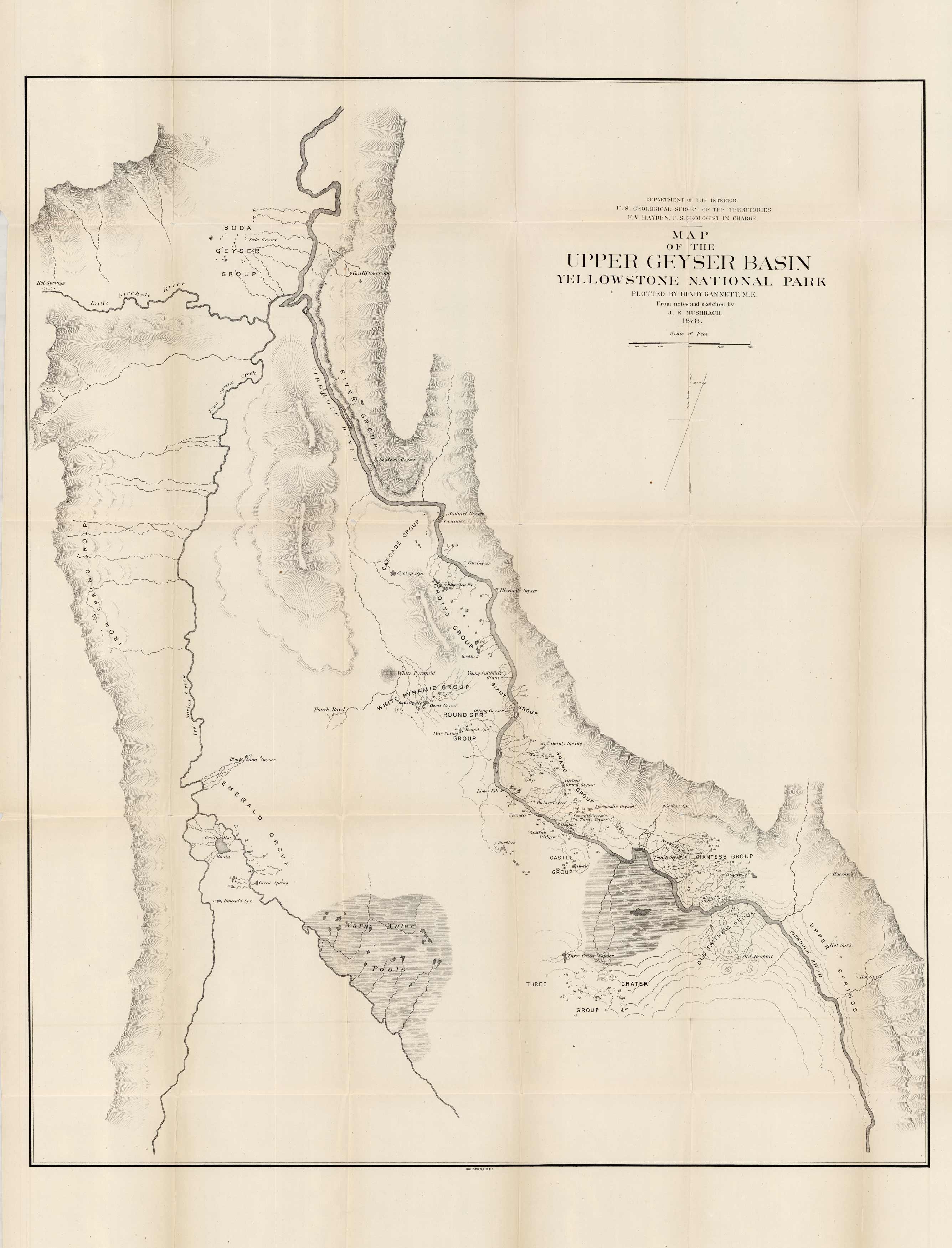 Map of the Upper Geyser Basin Yellowstone National Park. Plotted by Henry Gannett Map of the Upper Geyser Basin Yellowstone National Park. Plotted by Henry Gannett
