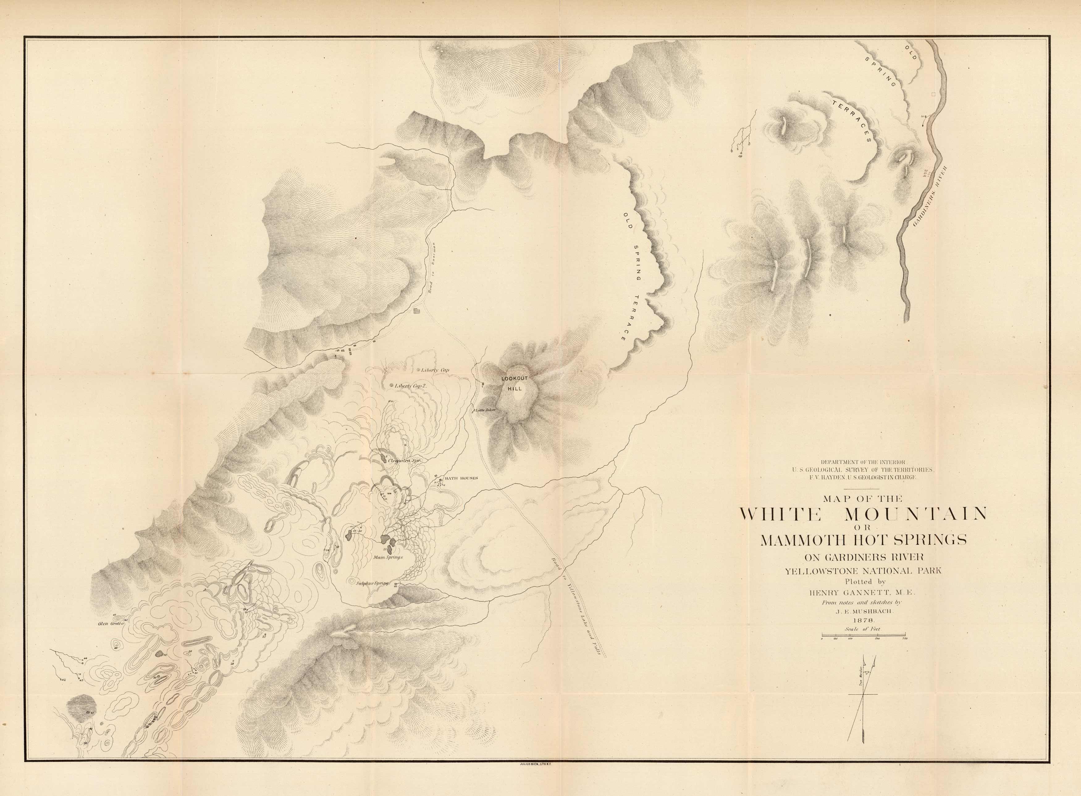 Map of the White Mountain or Mammoth Hot Springs on Gardiners River