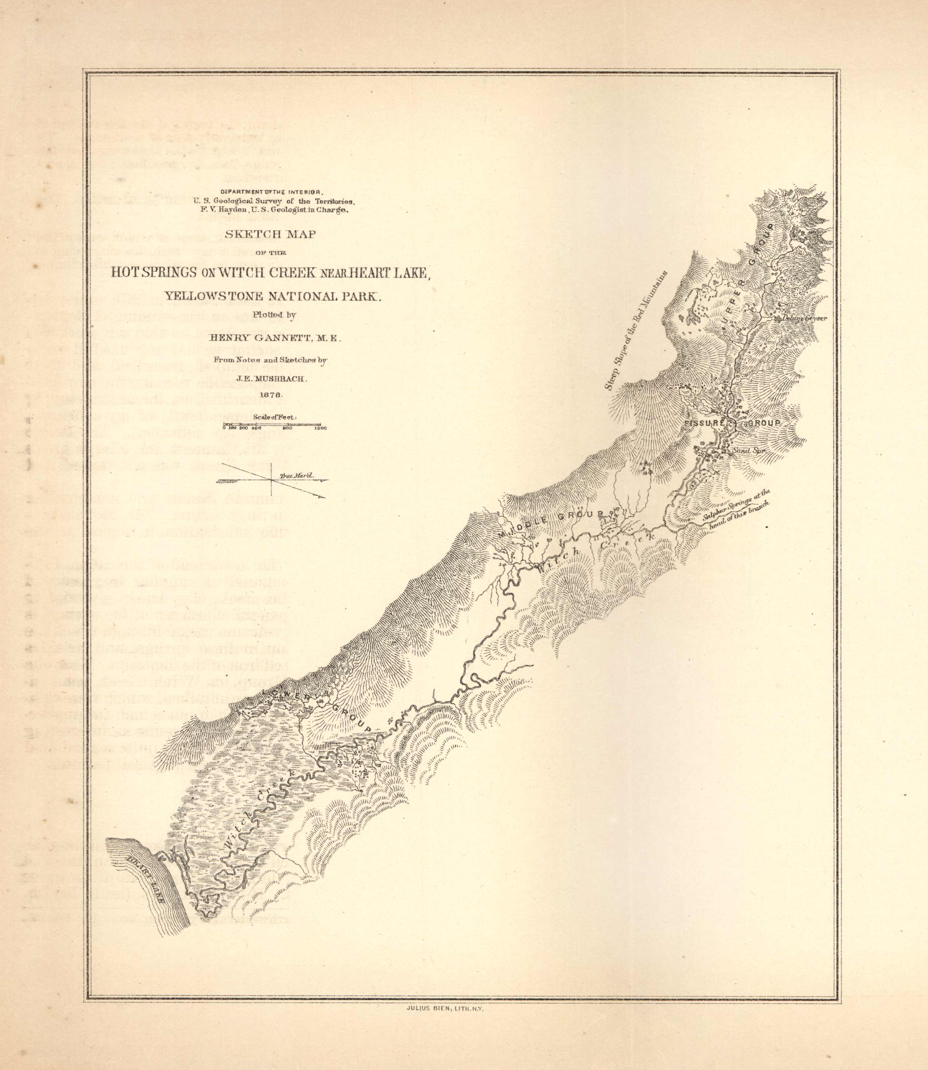 Sketch Map of the Hot Springs on Witch Creek near Heart Lake