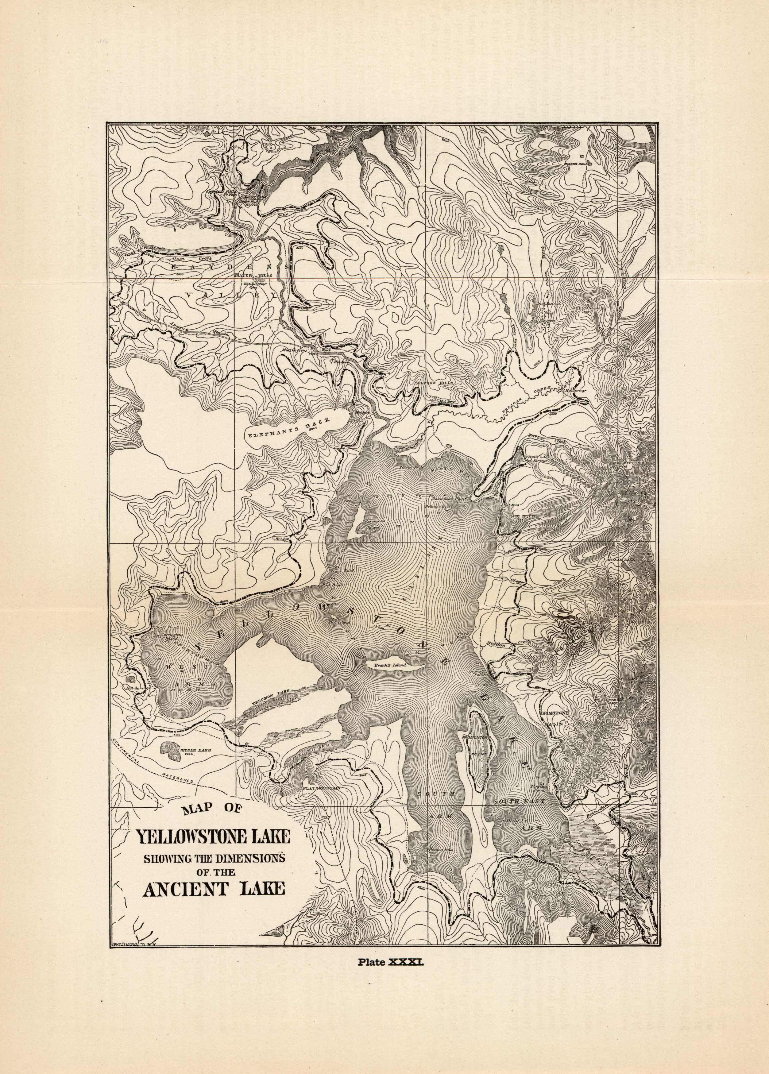 Map of Yellowstone Lake Showing the Dimensions of the Ancient Lake
