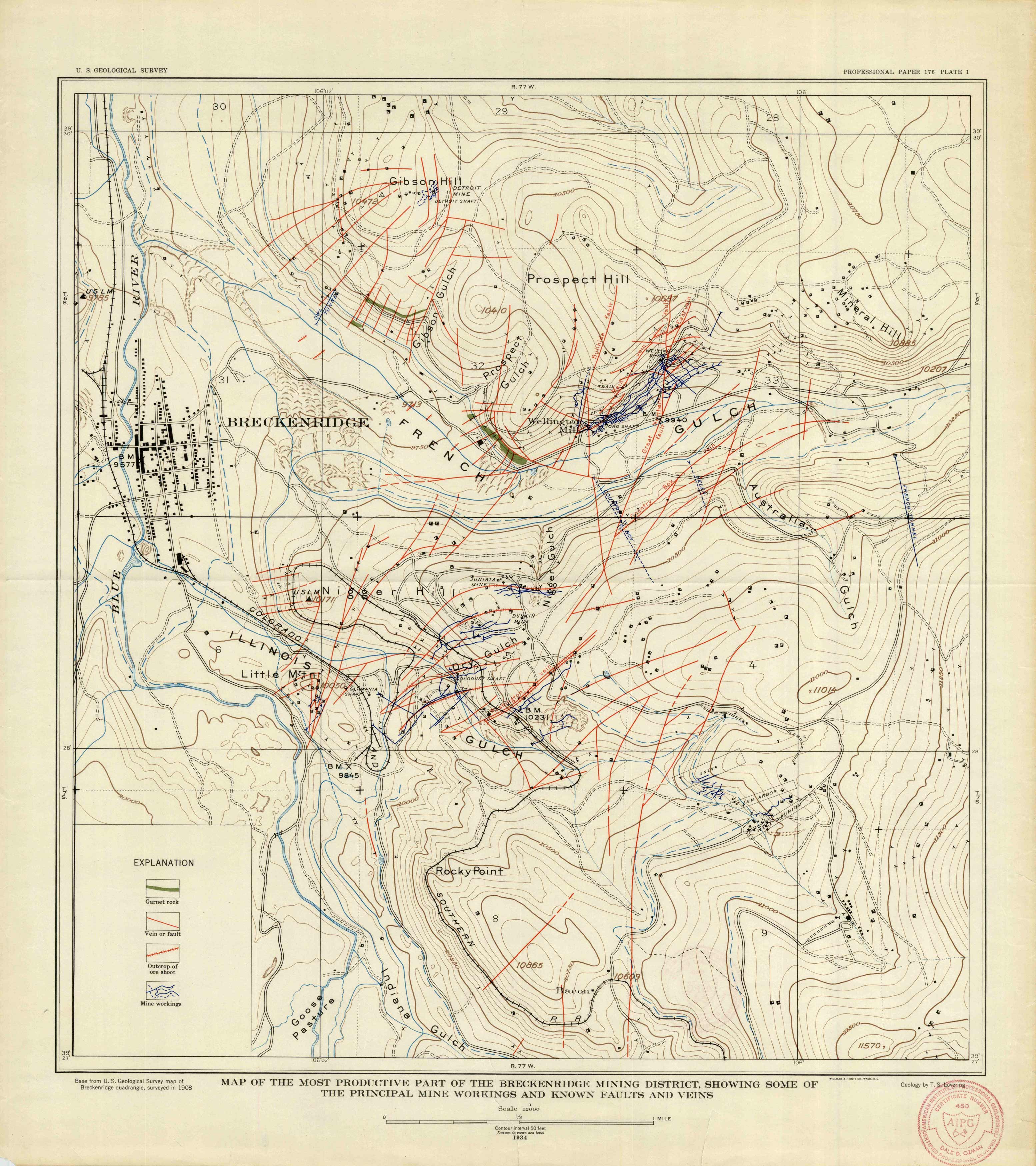 Map of the Most Productive Part of the Breckenridge Mining District Map of the Most Productive Part of the Breckenridge Mining District