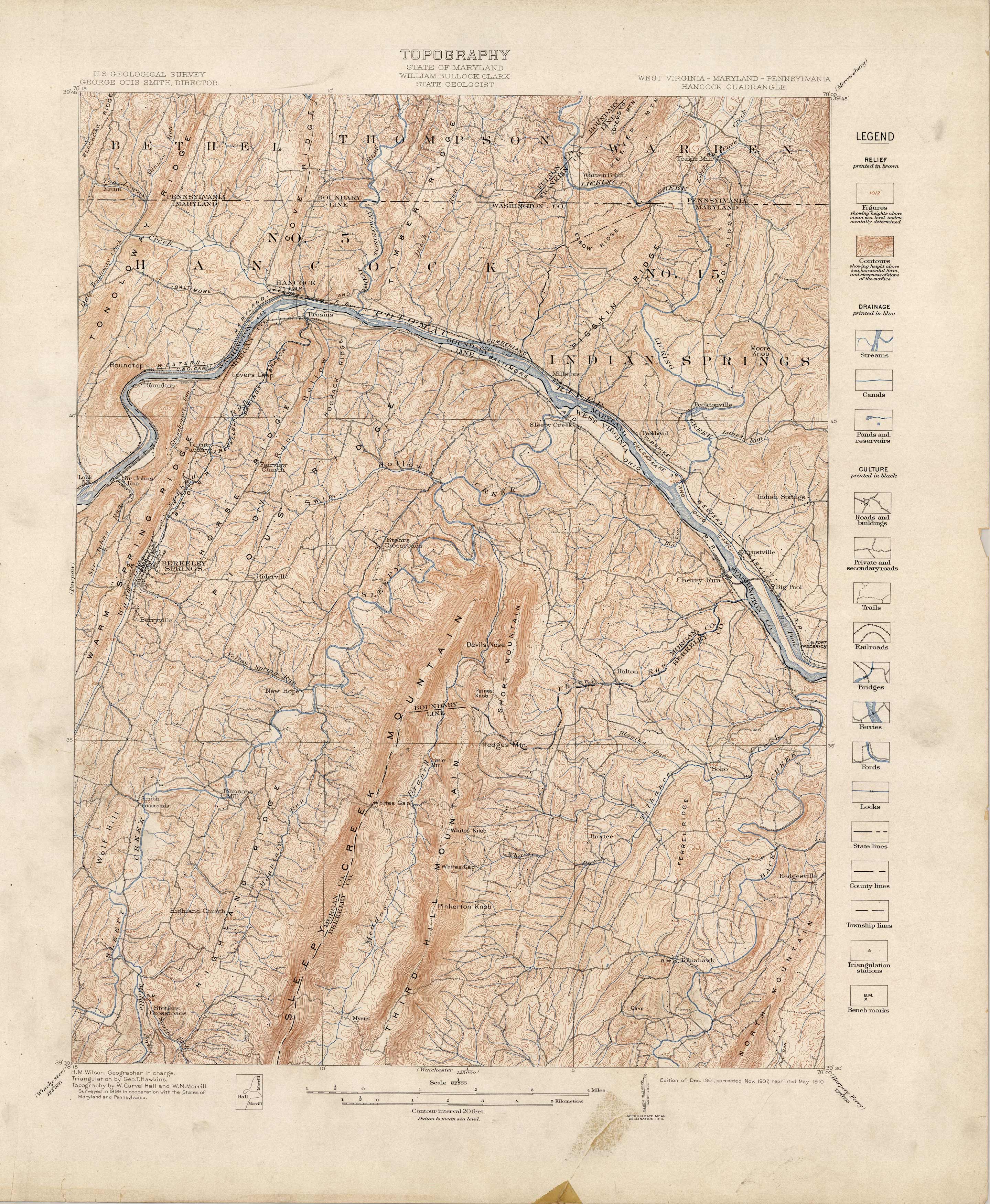 Hancock Quadrangle, WV, MD, PA Topography Art Source International