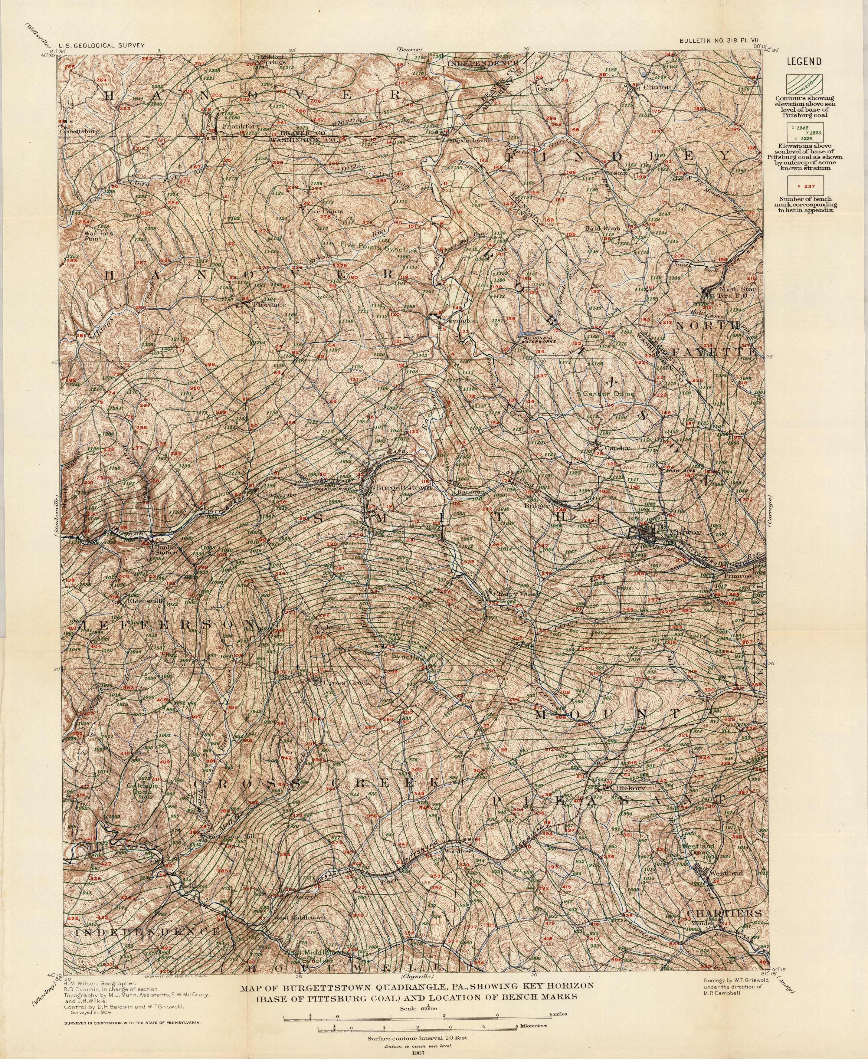 Map of Burgettstown Quadrangle